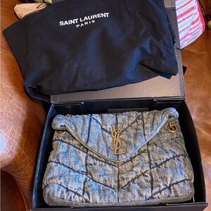 Saint Laurent Gray Quilted Bag with Gold Logo
